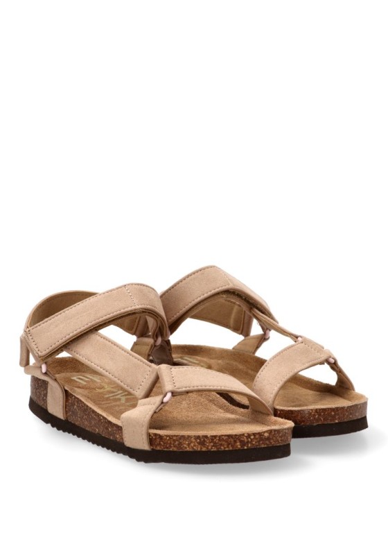 Sandalia casual de mujer ETIKA 10097 en antelina taupe con suela plana