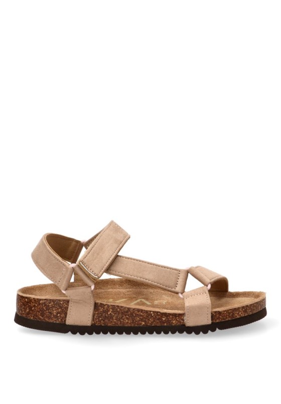 Sandalia casual de mujer ETIKA 10097 en antelina taupe con suela plana