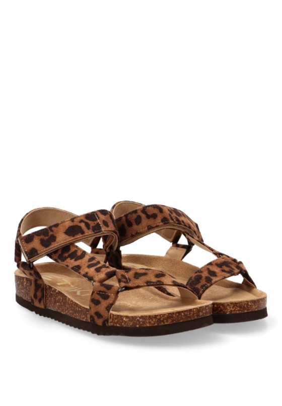 Sandalia con suela plana de mujer ETIKA 10097 en antelina leopardo