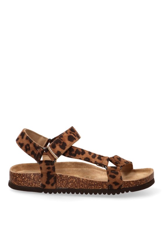 Sandalia con suela plana de mujer ETIKA 10097 en antelina leopardo