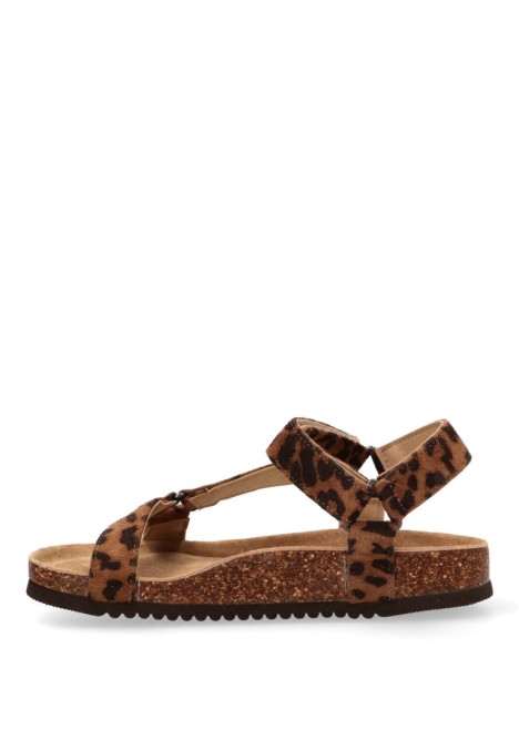 Sandalia con suela plana de mujer ETIKA 10097 en antelina leopardo