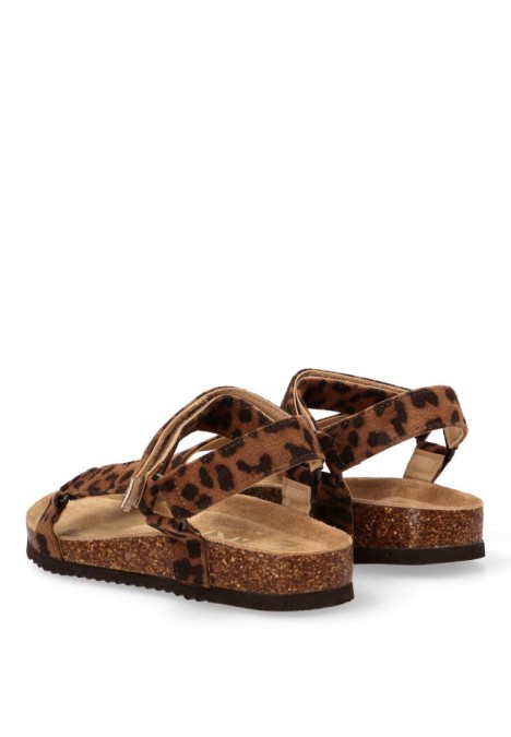 Sandalia con suela plana de mujer ETIKA 10097 en antelina leopardo