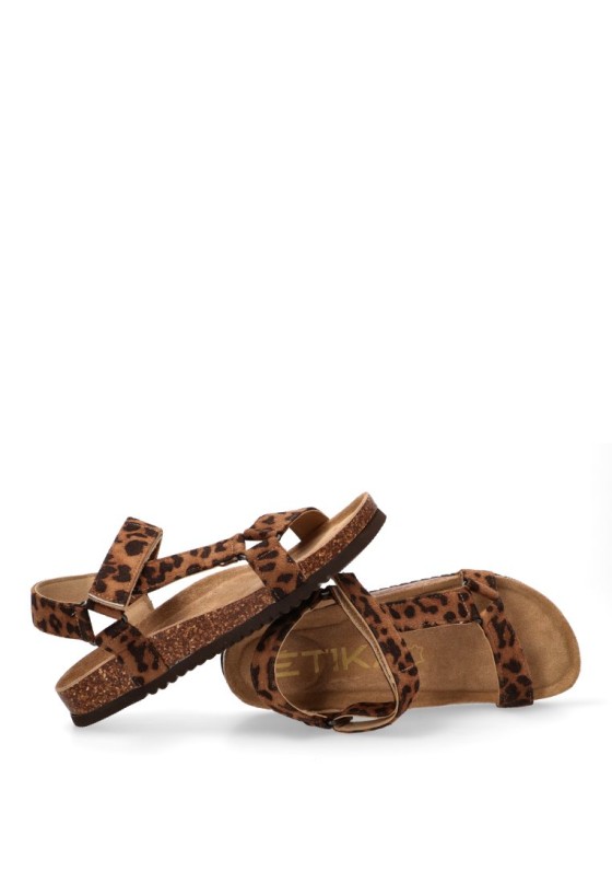 Sandalia con suela plana de mujer ETIKA 10097 en antelina leopardo