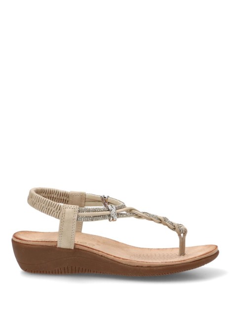 Sandalia cómoda de mujer AMARPIES ABZ30227 beige con cuña media