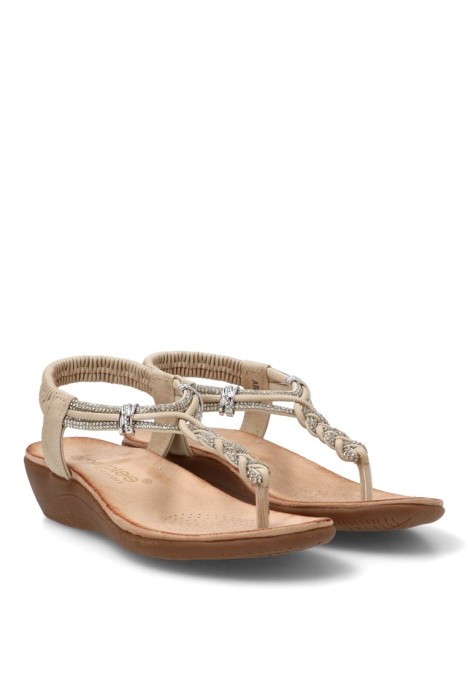Sandalia cómoda de mujer AMARPIES ABZ30227 beige con cuña media