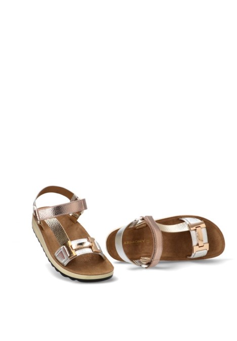 Sandalia confort multi oro ARMONY 10084 con velcro y suela plana