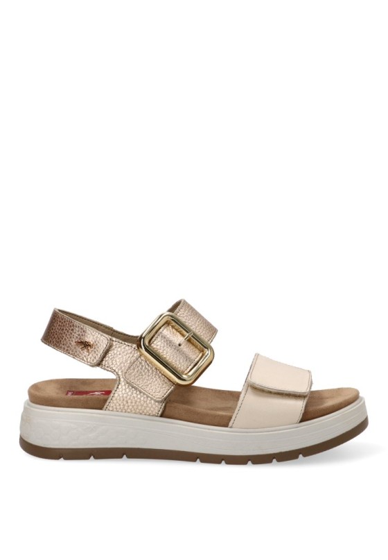 Sandalia de mujer FLUCHOS F2166 en piel platino con suela plana