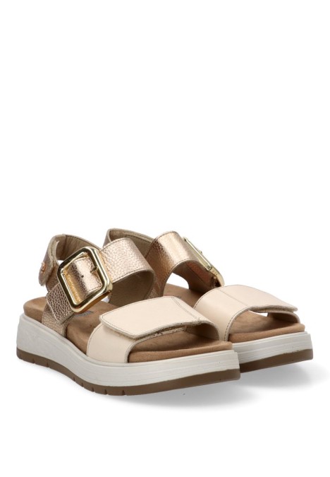 Sandalia de mujer FLUCHOS F2166 en piel platino con suela plana