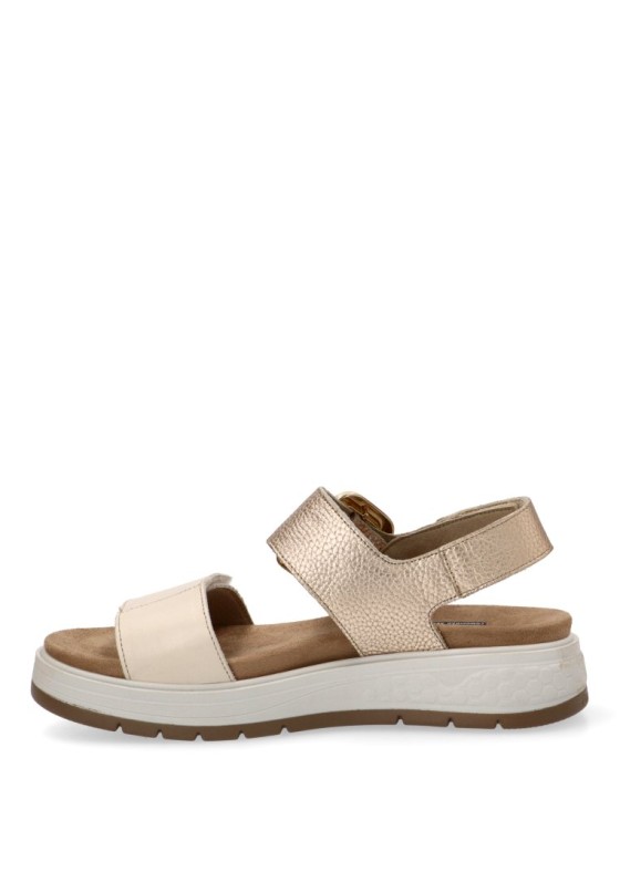 Sandalia de mujer FLUCHOS F2166 en piel platino con suela plana