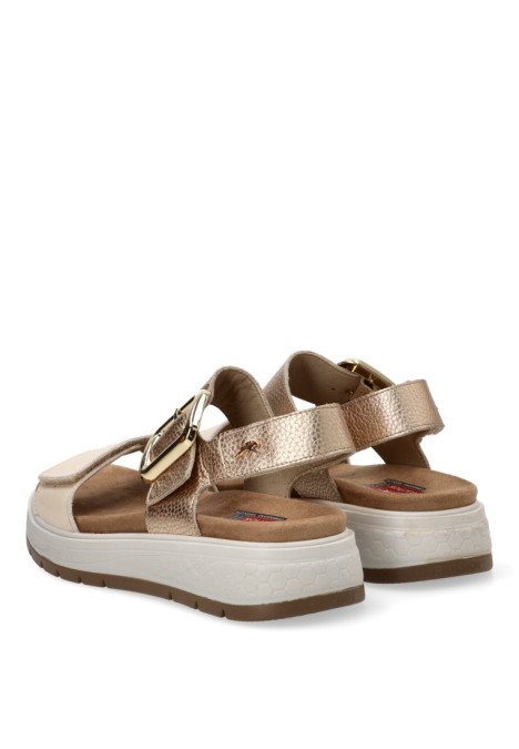 Sandalia de mujer FLUCHOS F2166 en piel platino con suela plana