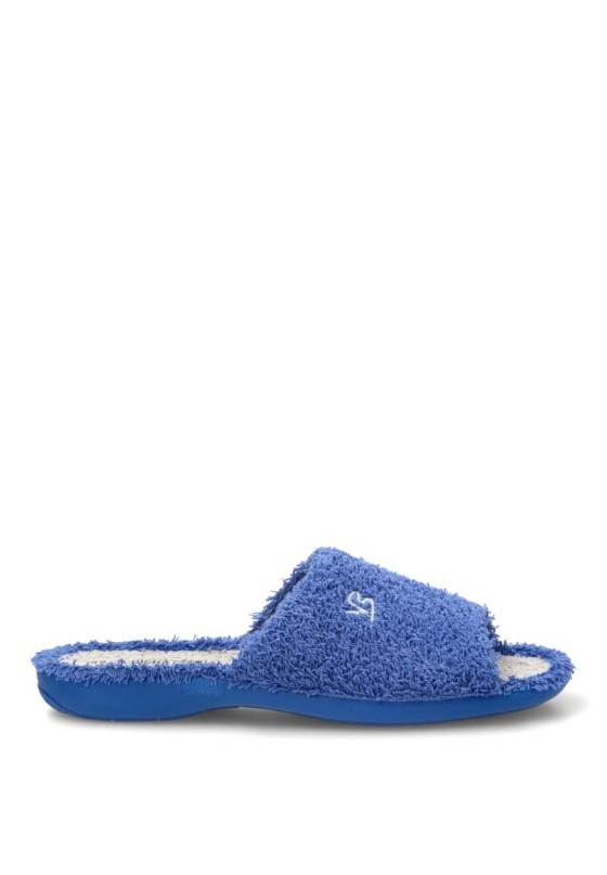 Zapatillas de casa 4905 para mujer en rizo azulón con suela plana