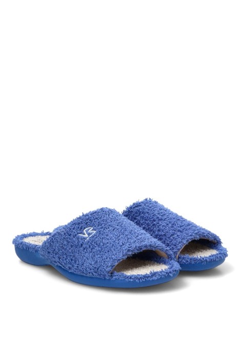Zapatillas de casa 4905 para mujer en rizo azulón con suela plana