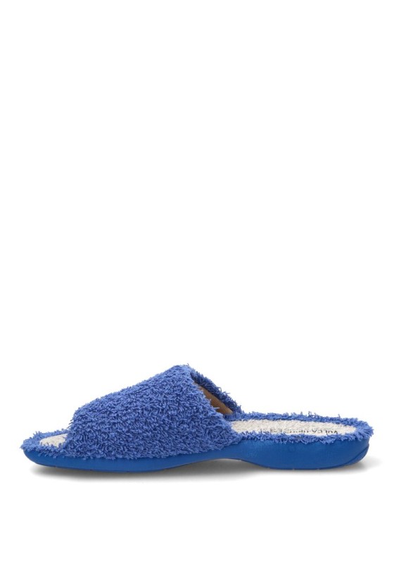Zapatillas de casa 4905 para mujer en rizo azulón con suela plana