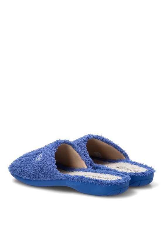 Zapatillas de casa 4905 para mujer en rizo azulón con suela plana
