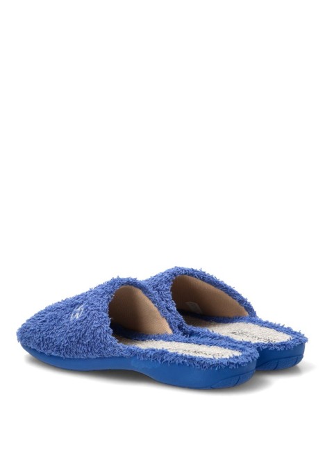 Zapatillas de casa 4905 para mujer en rizo azulón con suela plana