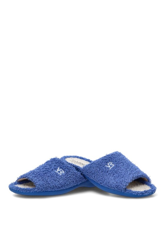 Zapatillas de casa 4905 para mujer en rizo azulón con suela plana