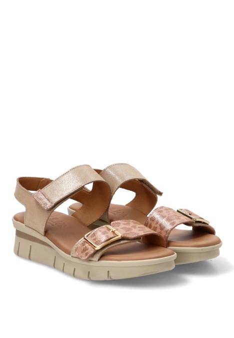 Sandalia en piel multicolor con cuña media de mujer YULIA 2606