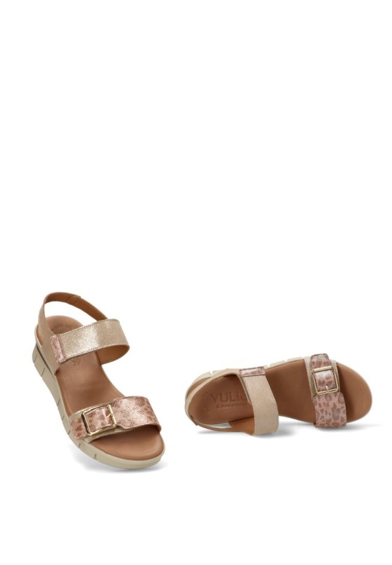 Sandalia en piel multicolor con cuña media de mujer YULIA 2606