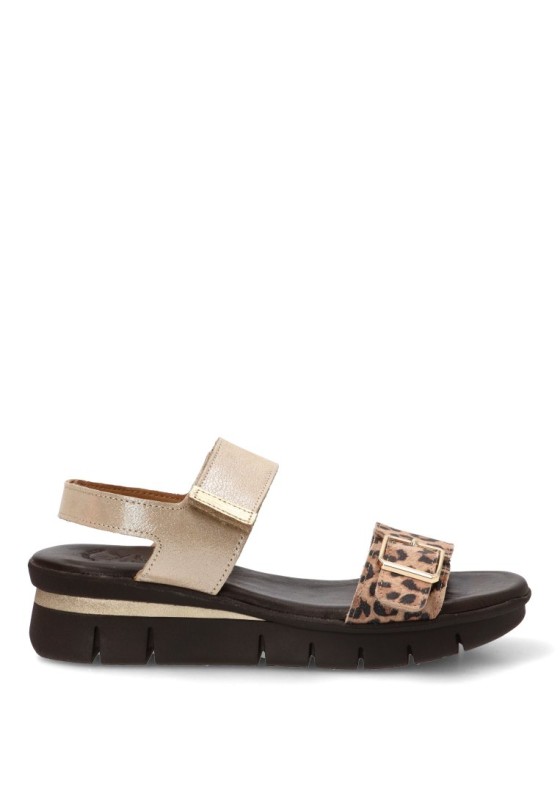Sandalia con cuña media en piel beige de mujer YULIA 2606