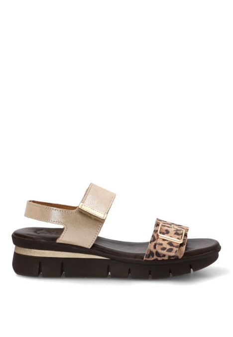 Sandalia con cuña media en piel beige de mujer YULIA 2606