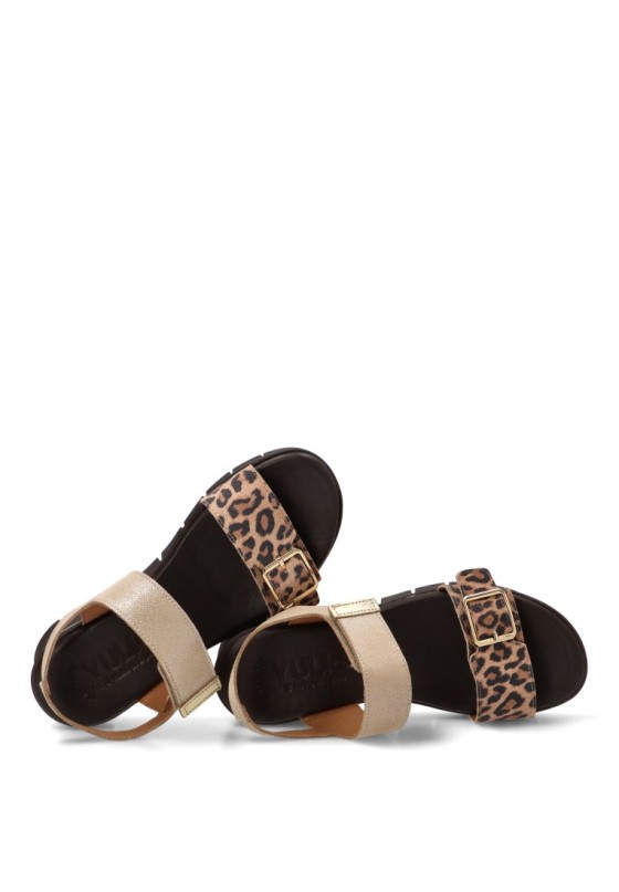 Sandalia con cuña media en piel beige de mujer YULIA 2606
