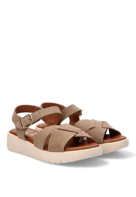 Sandalia con cuña media en piel beige de mujer YULIA CÑ 887