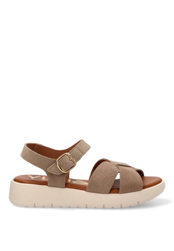 Sandalia con cuña media en piel beige de mujer YULIA CÑ 887