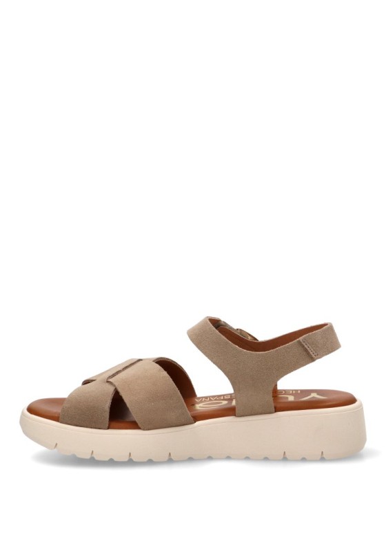 Sandalia con cuña media en piel beige de mujer YULIA CÑ 887