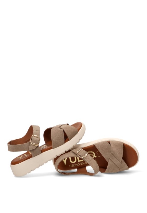Sandalia con cuña media en piel beige de mujer YULIA CÑ 887