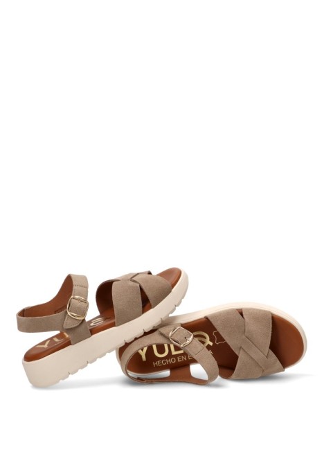 Sandalia con cuña media en piel beige de mujer YULIA CÑ 887