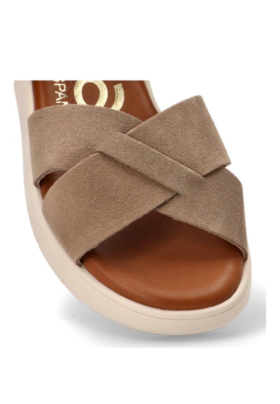 Sandalia con cuña media en piel beige de mujer YULIA CÑ 887