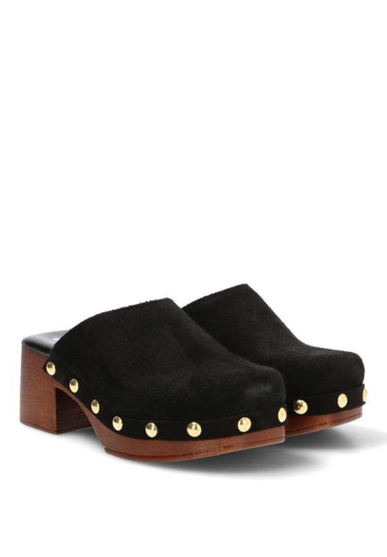 Zueco en piel negra YULIA 487 con tacón medio para mujer
