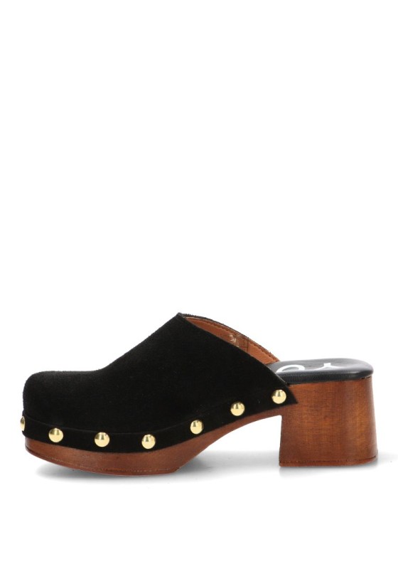 Zueco en piel negra YULIA 487 con tacón medio para mujer