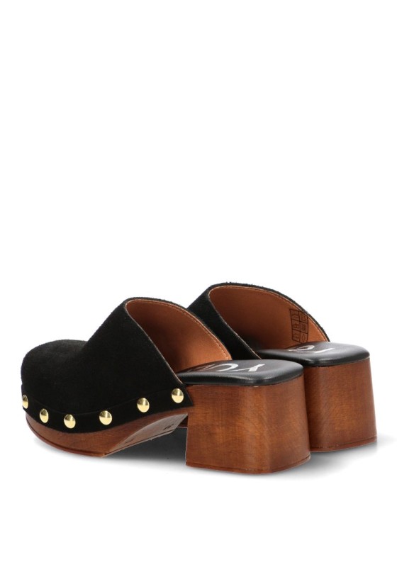 Zueco en piel negra YULIA 487 con tacón medio para mujer