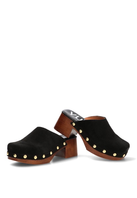 Zueco en piel negra YULIA 487 con tacón medio para mujer