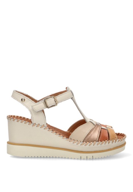 Sandalia de piel blanca con cuña media para mujer PIKOLINOS W3Z-1836C1