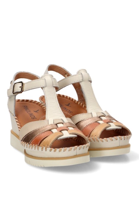 Sandalia de piel blanca con cuña media para mujer PIKOLINOS W3Z-1836C1