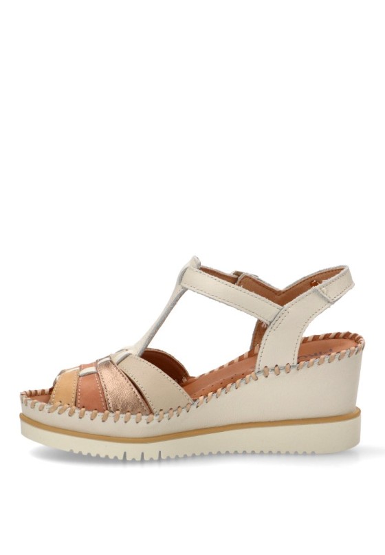 Sandalia de piel blanca con cuña media para mujer PIKOLINOS W3Z-1836C1