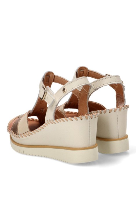 Sandalia de piel blanca con cuña media para mujer PIKOLINOS W3Z-1836C1