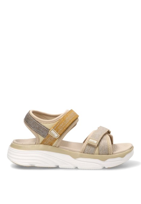 Sandalia textil multicolor con velcro y suela plana de mujer MUSTANG 60815