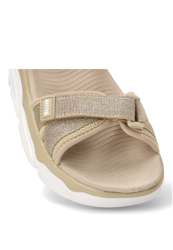 Sandalia textil multicolor con velcro y suela plana de mujer MUSTANG 60815