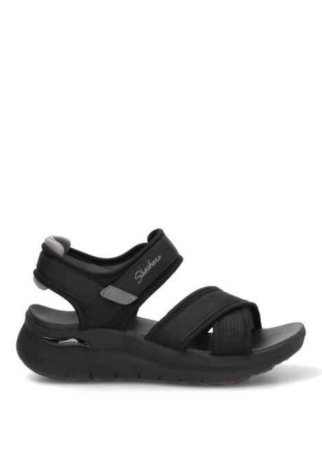 Sandalia negra con velcro y cuña media de mujer SKECHERS 164078
