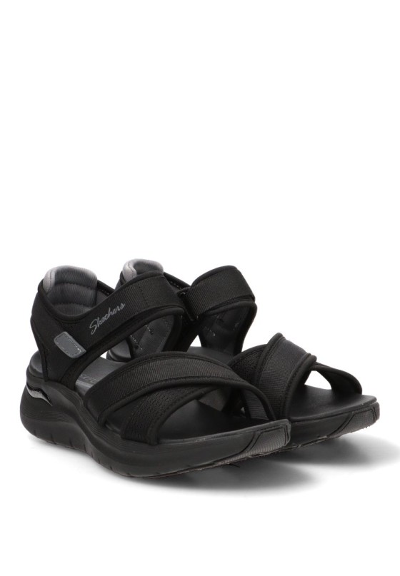 Sandalia negra con velcro y cuña media de mujer SKECHERS 164078