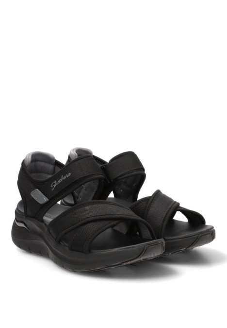 Sandalia negra con velcro y cuña media de mujer SKECHERS 164078
