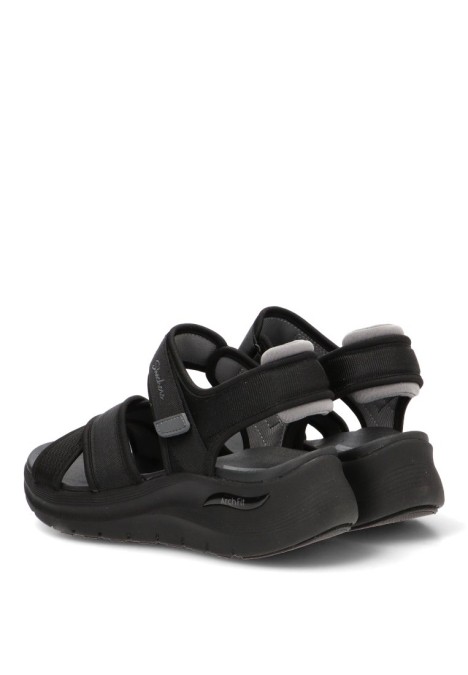 Sandalia negra con velcro y cuña media de mujer SKECHERS 164078