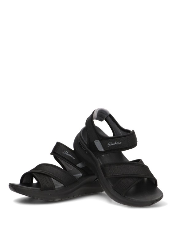 Sandalia negra con velcro y cuña media de mujer SKECHERS 164078