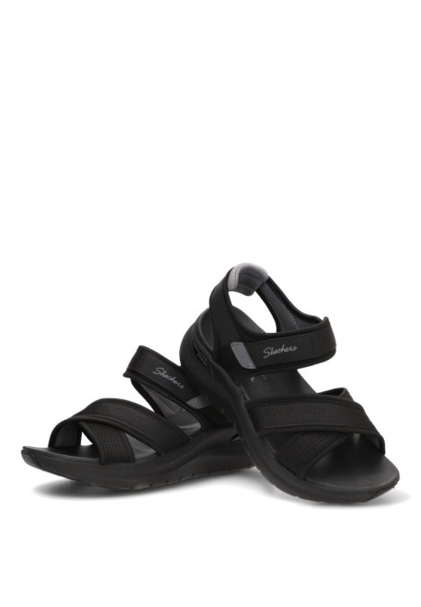 Sandalia negra con velcro y cuña media de mujer SKECHERS 164078