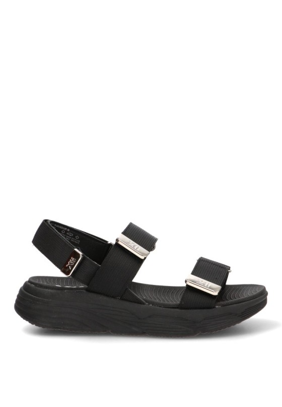 Sandalia textil negra con velcro y suela plana de mujer XTI 144073
