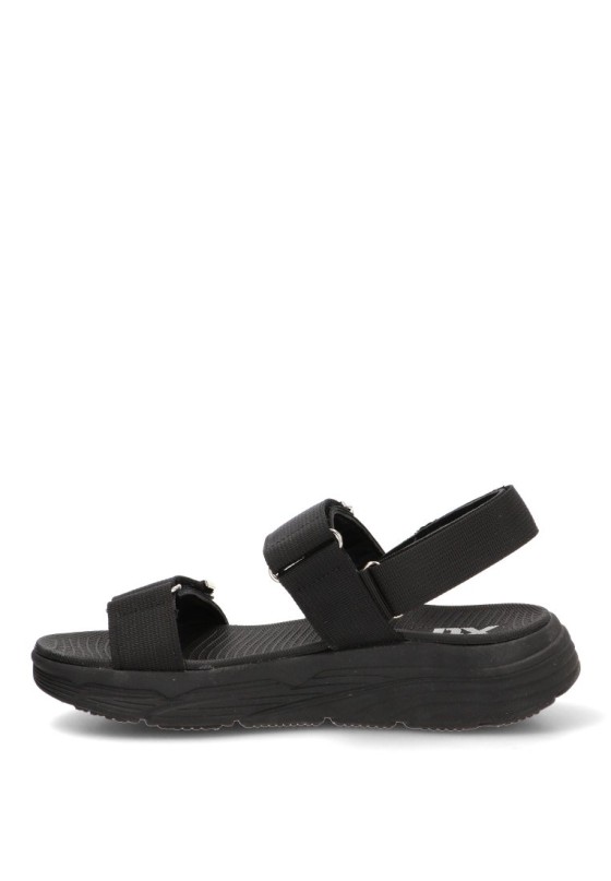 Sandalia textil negra con velcro y suela plana de mujer XTI 144073