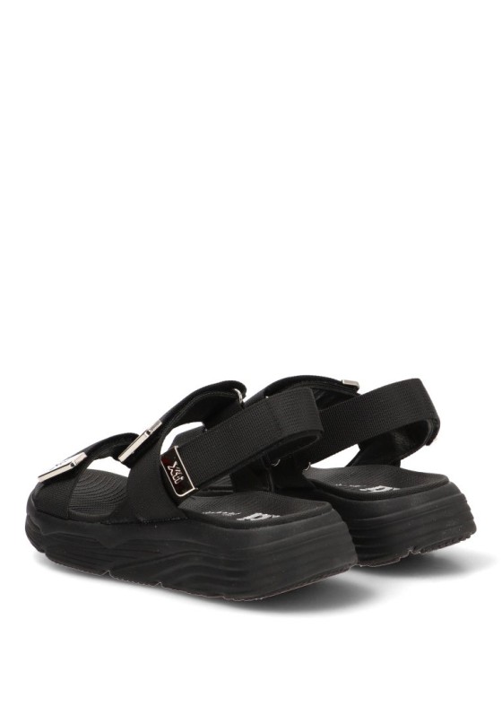 Sandalia textil negra con velcro y suela plana de mujer XTI 144073